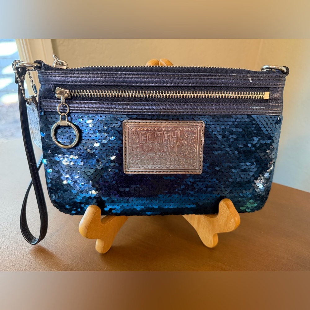 Coach Blue Sequin Poppy Wristlet